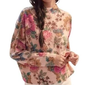 Pilcro Alani boxy mock-neck cashmere floral sweater